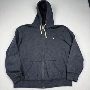 Polo Ralph Lauren Hoodie Mens 2XL Gray Full Zip Fleece Logo Sweatshirt